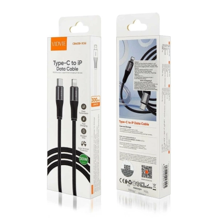 Kabel TYP-C - iPhone Lightning 3m Vidvie CB4038 czarny 30W